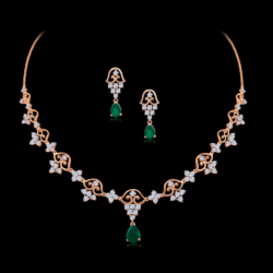 14KT Gold Diamond Set with Green Stone Detailing