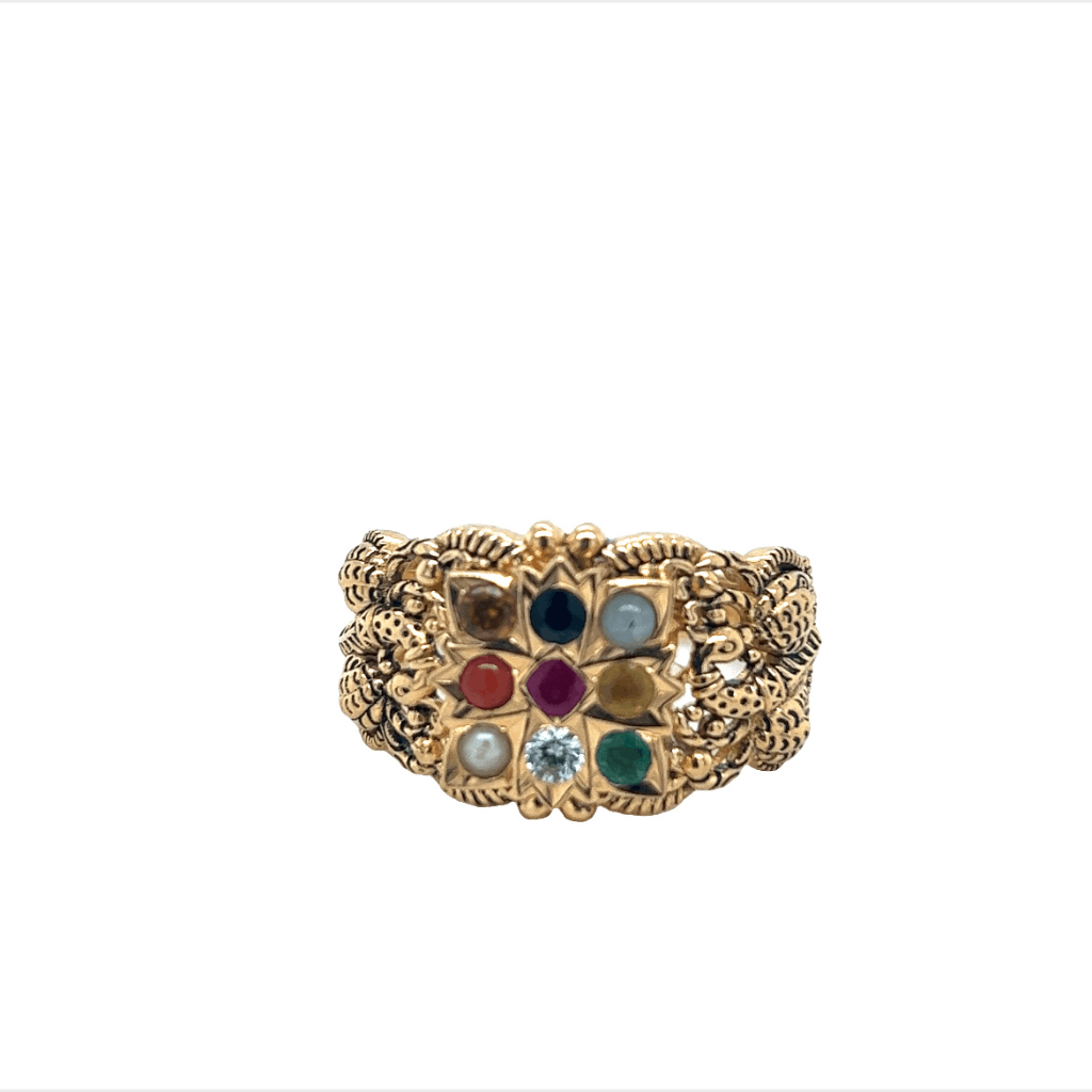 Buy Latest Five Metal Navaratna Gold Ring Design Gold Plated 9 Stone Ring  Online