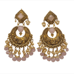 Ravishing 22KT Gold Chandbali Pink Earrings