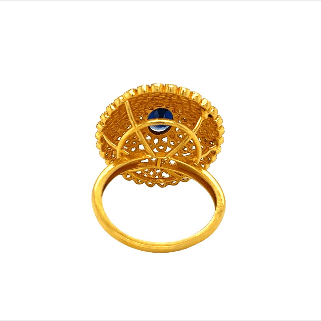 Cage Cocktail Ring/Ruby Ball 22K Gold Auvere