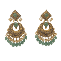 Ravishing 22KT Gold Chandbali Green Earrings