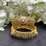 Timeless Beauty Antique 22kt Gold Kada with Kundan Stone