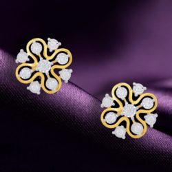 14KT Gold Diamond Earrings Adorned with Multicolor Stones
