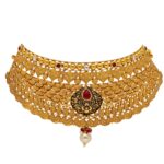 Gilded Grandeur 22KT Gold Choker Necklace and Earrings